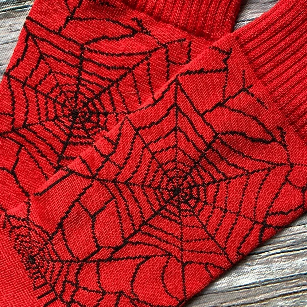 NWOT Red and Black Spider Web Socks - Picture 2 of 5
